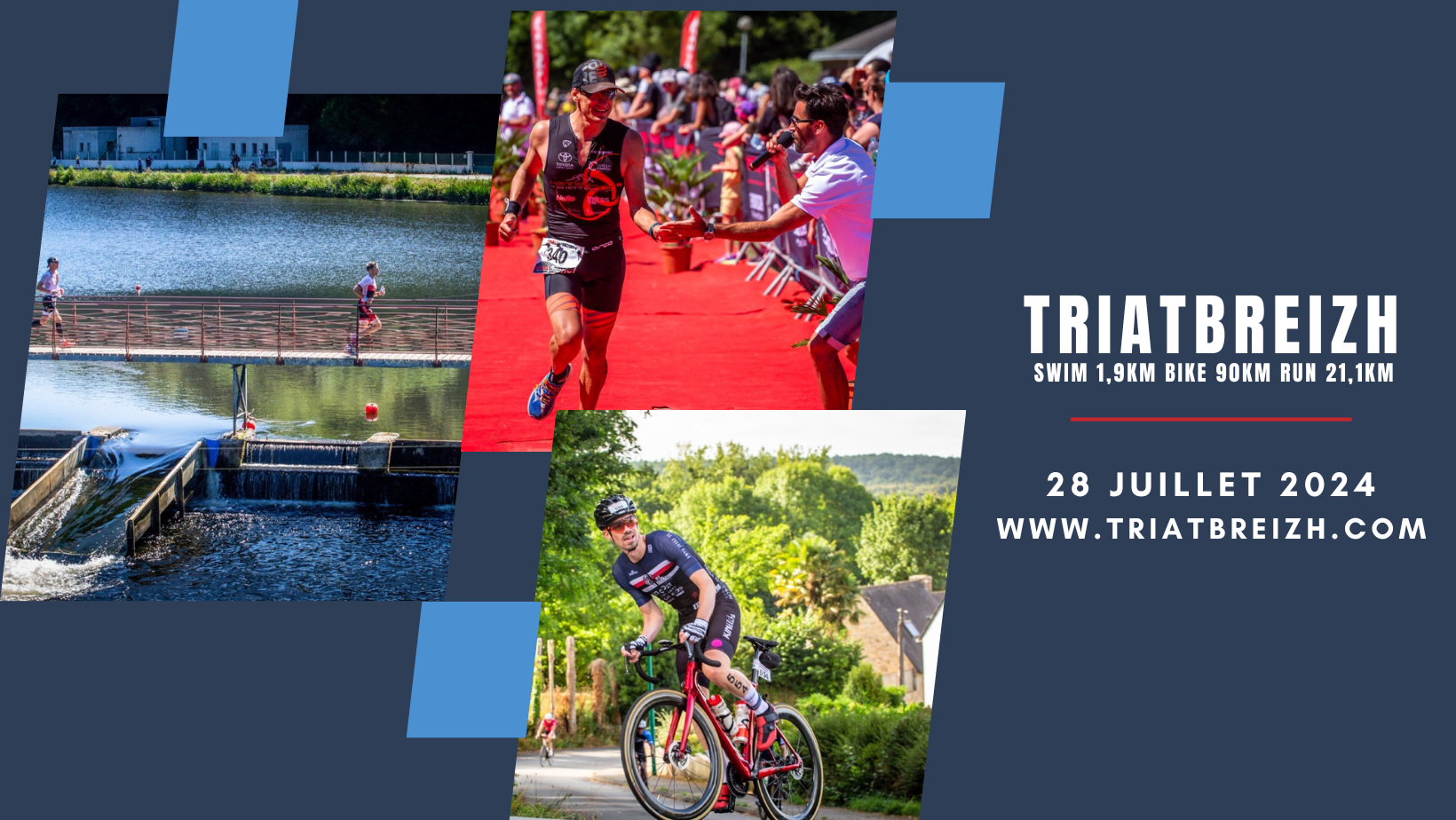 Triathlon sports facebook cover in navy red black geometric style